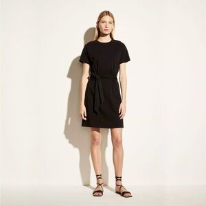 Vince Short Sleeve Tie Waist Dress in Black